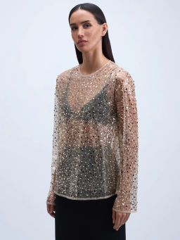 Лонгслив с декоративными бусинами / Zarina  фото 4