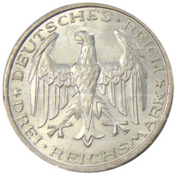 3 рейхсмарки 1927 года A Германия  400 лет Марбургскому университету имени Филиппа