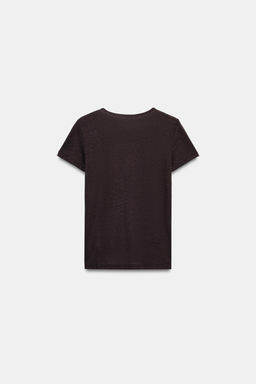 CAMISETA MANGA CORTA CON LINO / Chocolate - Zara фото 5