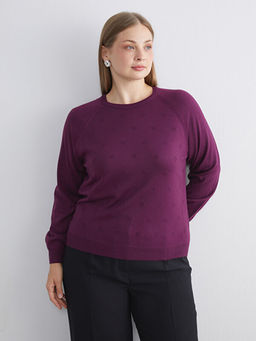 Bisiklet Yaka ?i?ekli Kad?n Triko Kazak