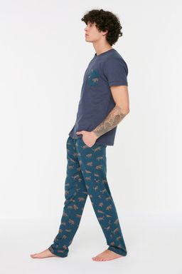 TRENDYOL MAN Lacivert Regular Fit Bask?l? Orme %100 Pamuk Pijama Tak?m? THMSS21PT0442 - Trendyolmilla фото 2