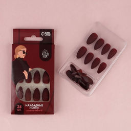 Накладные ногти Бордо, 24 шт., клеевые пластины, форма миндаль, матовые, бордовые - Beauty fox фото 2