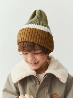 Шапка тыква из смесовой шерсти однослойная Колор блок "Полынь"