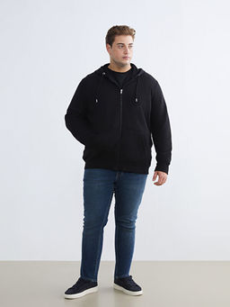 B?y?k Beden Kap??onlu Erkek Kal?n Fermuarl? Sweatshirt