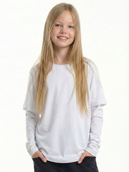 Футболка с длинными рукавами для молодежи 22-8002-2 белый/принт - Mini maxi фото 3
