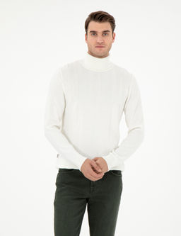 Ekru Slim Fit Bal_k__ Yaka Triko Kazak