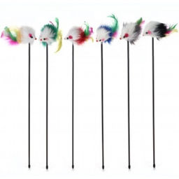 Цена за 6 шт. Игрушка - дразнилка на палочке "ЦапЦап", мышка, цвет микс, 48см ( пакет с подвесом)