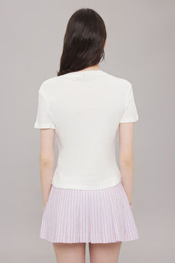 TRENDYOLMILLA Ekru Bask?l? Fitted/Vucuda Oturan Orme T-shirt TWOSS25TS00108  фото 4