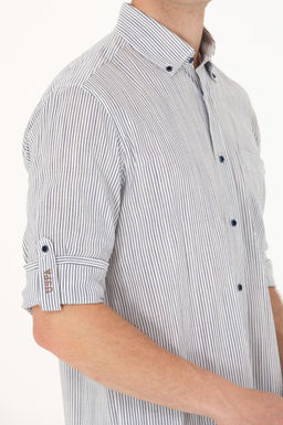 U. S. Polo Assn Мужская белая рубашка в темно-синюю полоску - U.s. polo assn фото 7