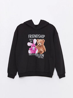 Kap??onlu Bask?l? Uzun Kollu K?z ?ocuk Sweatshirt ve E?ofman Alt? - Waikiki фото 2