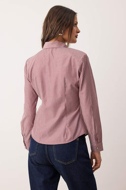 Bordo Cok Renkli Cizgili Gumus Dugme Detayl? Bele Oturan Vatkal? Gomlek TWOAW26GO00064