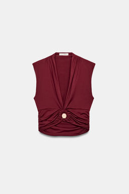 TOP DRAPEADO POLIAMIDA FORNITURA / Burgundy - Zara фото 6