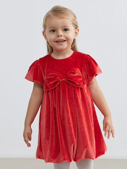 Fiyonk Detayl? Kadife K?z Bebek Elbise