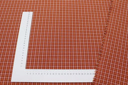 Пестрядь этнографическая под домоткань Желто-белая клетка на терракотовом, ш.1.55м, хлопок-100% - Купава фото 3