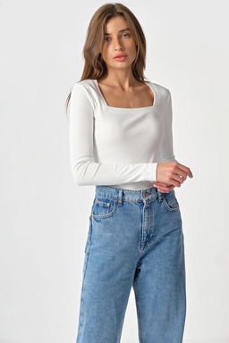 Лонгслив трикотажный с квадратным вырезом из хлопка хаки - Fly фото 19