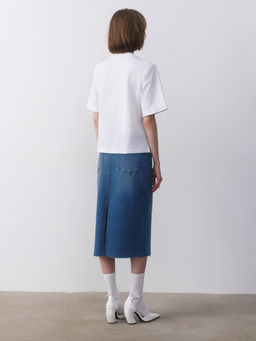 CONTE CON-633 Джинсовая юбка-midi с разрезом и необработанным краем blue