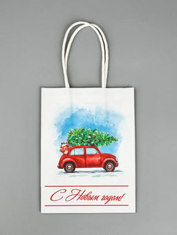 Цена за 3 шт. Пакет бумажный подарочный новогодний крафт Ёлка 16?12?6 см