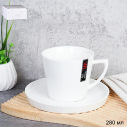 Чайная пара 2 предмета 280 мл ПАРА Модерн белый костяной фарфор / YF8007-ПАРА /уп 6/ в подарочной упаковке со стикером 728426 - ГалеонТрейд фото 2