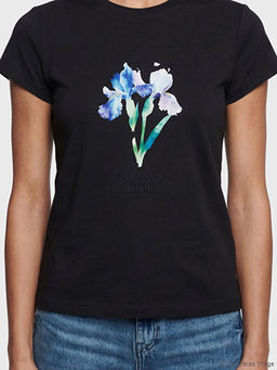 Bisiklet Yaka ?i?ek Bask?l? Kad?n Ti??rt