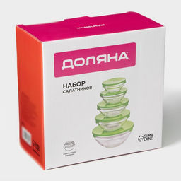 Салатники Доляна Классика, с крышками, набор 5 шт.: 900 /500/350/200/130 мл, стекло, зелёные  фото 20