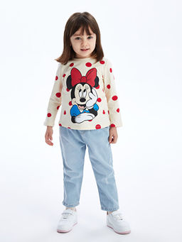 Bisiklet Yaka Uzun Kollu Minnie Mouse Bask?l? K?z Bebek Ti??rt - Waikiki фото 2
