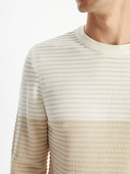 Bisiklet Yaka Uzun Kollu Renk Bloklu Erkek Triko Kazak