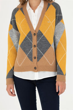 Женский трикотажный кардиган песочного цвета с v-образным вырезом Неожиданная скидка в корзине - U.s. polo assn фото 6