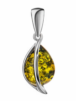 Красивый кулон с натуральным зелёным янтарём Голконда
