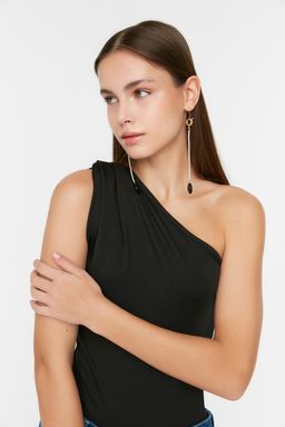 Siyah Asimetrik Yakal? Alttan C?tc?tl? Esnek Orme Body TWOSS22BD00014