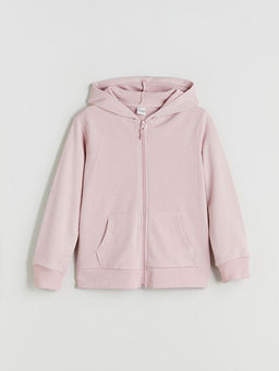 Kap??onlu Basic Uzun Kollu K?z ?ocuk Fermuarl? Sweatshirt