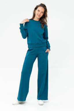 Джемпер из мягкого хлопкового футера 451L3-37 т.бирюзовый - Solo mio фото 5