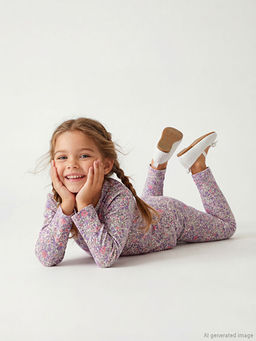 Beli Lastikli ?i?ekli K?z ?ocuk Tayt