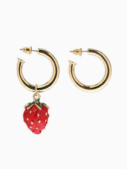 Серьги "Земляника", цвет красный в золоте