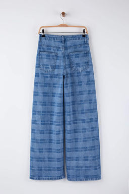 Teen Cok Renkli Normal Bel Ekose Desenli Wide Leg Jeans TWOAW26JE00024 - Trendyolmilla фото 13