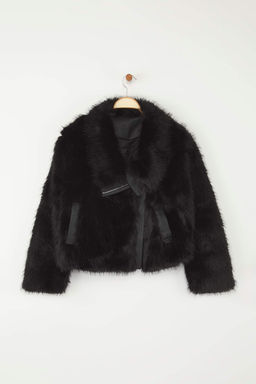 Siyah Oversize Kal?p Kurk Biker Ceket Mont TWOAW26MO00058