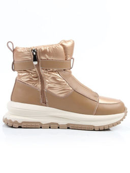 04-WG037-1M DK. BEIGE/GOLD Ботинки зимние женские (натуральная кожа, курточная ткань, 100% шерсть)