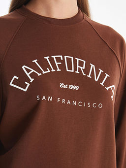 Bisiklet Yaka Bask?l? Oversize Kad?n Sweatshirt Tunik