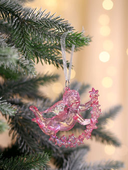 Цена за 2 шт. Ёлочная игрушка Зимнее волшебство. Ангел на звездах пластик, 78 см, сиреневый перелив фото 5