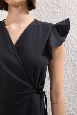 Kiremit Kruvaze F?rf?r Detayl? Keten Gorunumlu Midi Dokuma Elbise TWOSS24EL00071 - Trendyolmilla фото 19