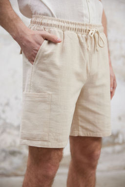 TRENDYOL MAN Ekru Kargo Cepli Keten Gorunumlu Pamuklu Sort & Bermuda TMNSS25SR00055 - Trendyolmilla фото 4