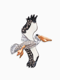 Брошь «Пеликан», разноцветная в серебре