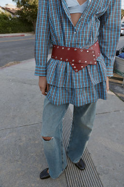 SHORT CHECKED DRESS WITH BELT AND RUFFLES - Zara фото 8