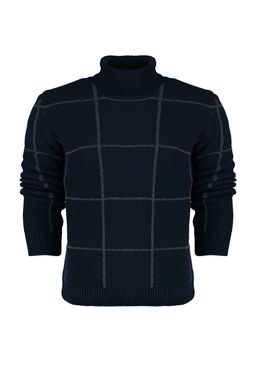 Lacivert Slim Fit Yunlu Bal?kc? Yaka Ekose Desenli Triko Kazak TMNAW21KZ0398 - Trendyolmilla фото 6