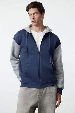 TRENDYOL MAN Indigo Oversize/Genis Kesim Polarl?/S?cak Tutan Fermuarl? Kapusonlu H?rka/Sweatshirt TMNAW25SW00076 - Trendyolmilla фото 8
