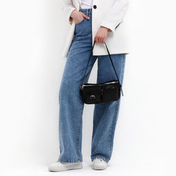 Сумка женская с карманами кожзам, черная