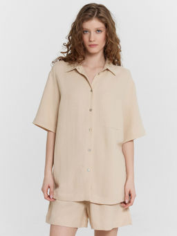 Комплект женский бежевый: рубашка и шорты