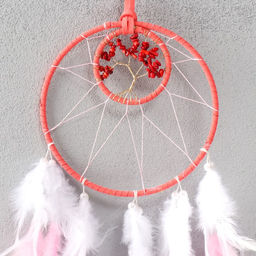 Ловец снов амулет d=15.5 и 7 см «Деревце из камней», розовый с белым, 60×15.5×0.7 см