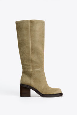 STITCHED SPLIT SUEDE HEELED BOOTS - Zara фото 6