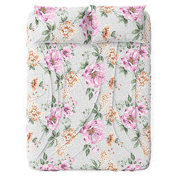 Простыня 1,5 спальная на резинке "Ария" цветы 120х200см, свесы 27см, бязь "Страйп" 121г/м2, хлопок 100%, упаковка "классическая" ПВХ 28х41см, "Домашняя мода" (Россия)