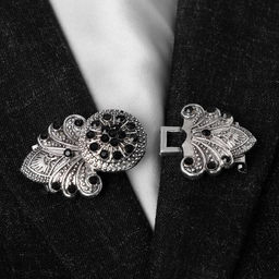 Зажим для кардигана «Восток», чёрный в чернёном серебре